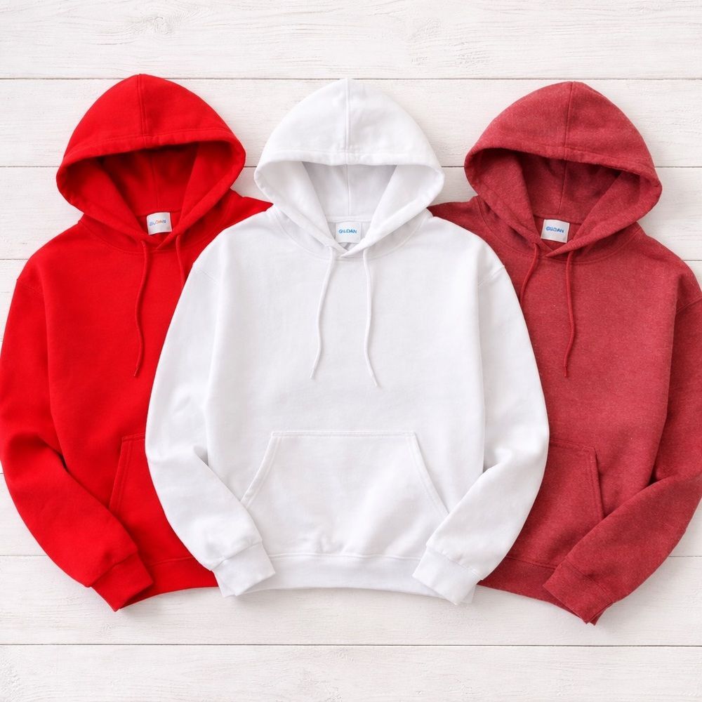 Gildan Unisex Hoodie Bundle Large Blank Sweatshirt Red White Craft Lot NWOT